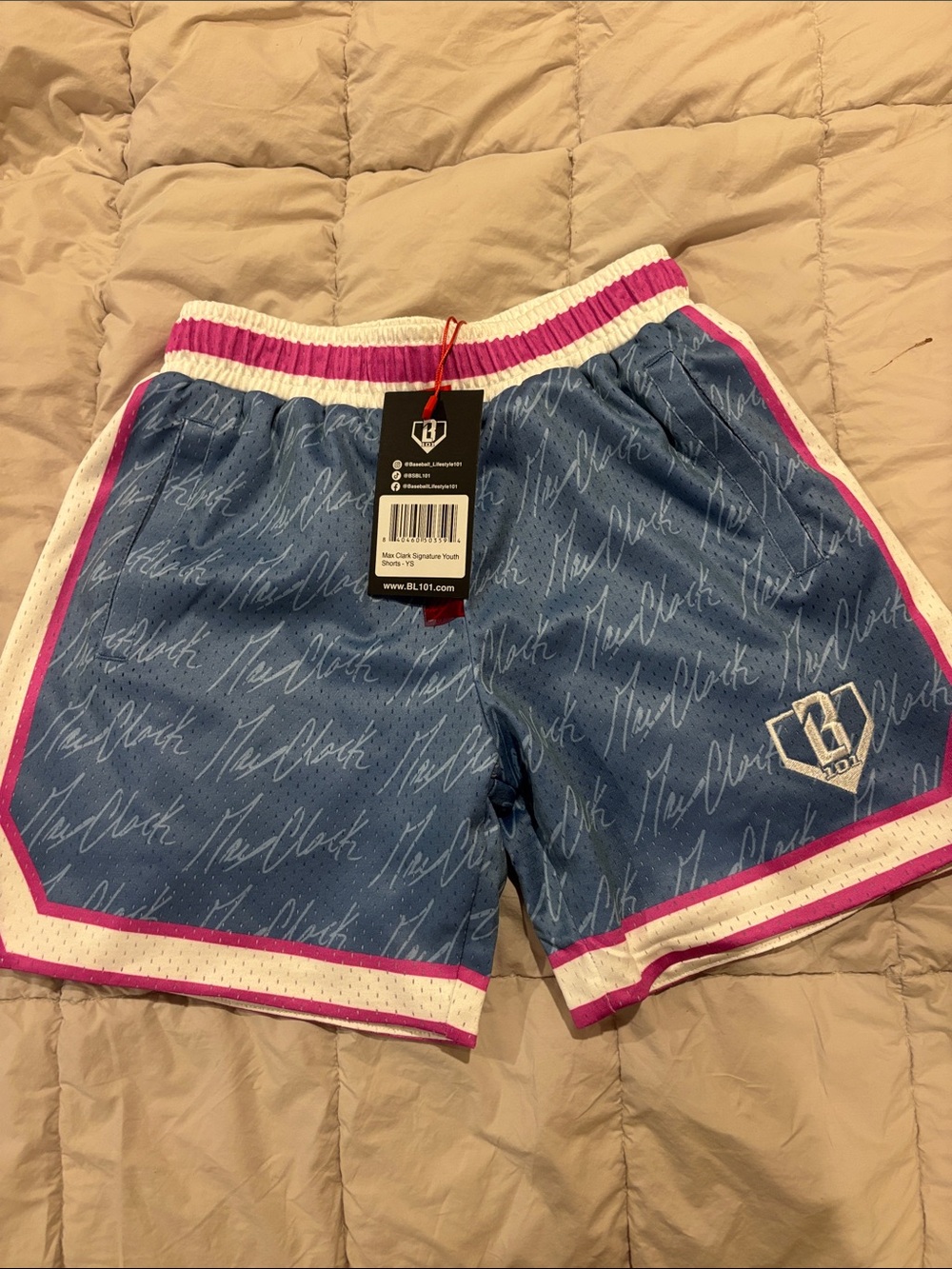 Blue Athletic Shorts with Pink Trim by BLK 101